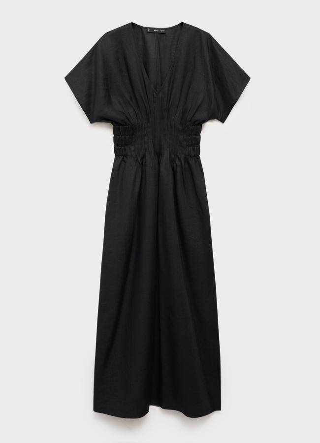 Vestido largo lino panel fruncido de Mango (79,99€)